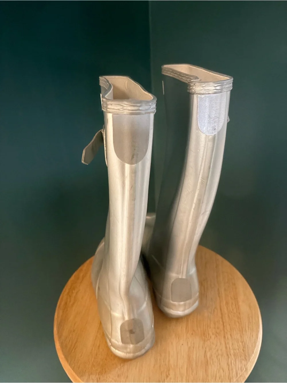 Hunter Silver Gloss Tall Rain Boots with Side Buckle